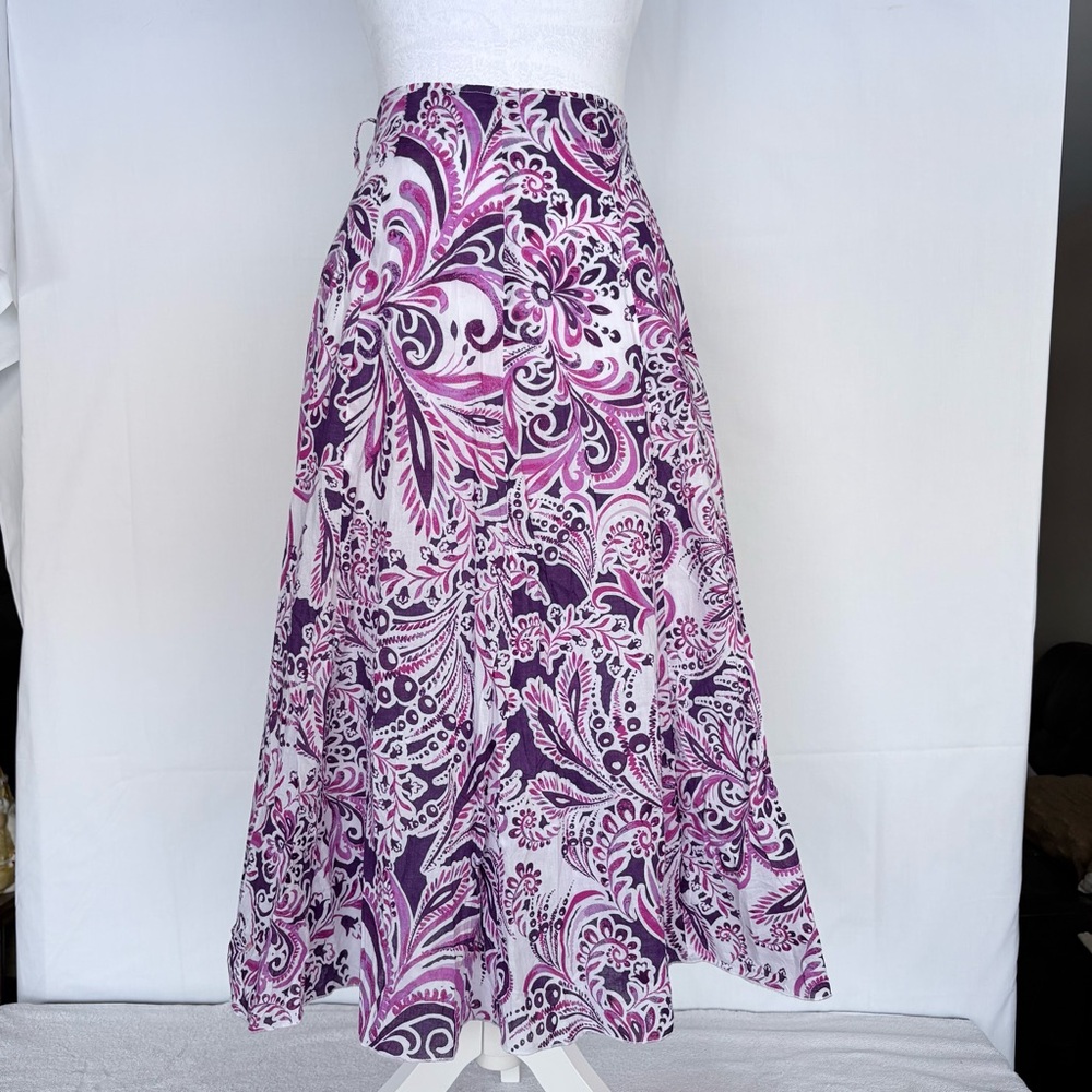 Purple Paisley Floral Flare Bohemian Midi Summer Skirt Plus SZ 14 US 100% Cotton - Picture 3 of 7